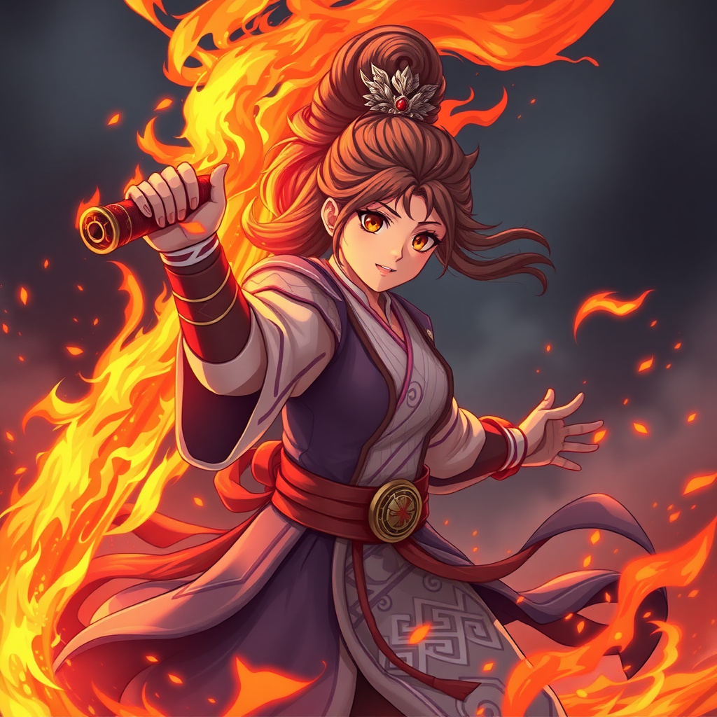 Anime cover of Cāng Yán Zhī Rèn showing a fiery warrior